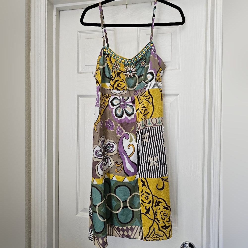 CAbi spaghetti strap patchwork Y2K sundress midi length size 8